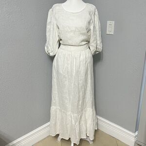 Faithfull The Brand NWT Janielle Linen Midi Dress White Size US12 Cottage Core